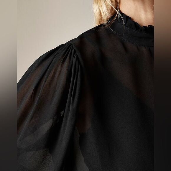 NWT J CREW Ruffleneck top in chiffon in black - Picture 5 of 6